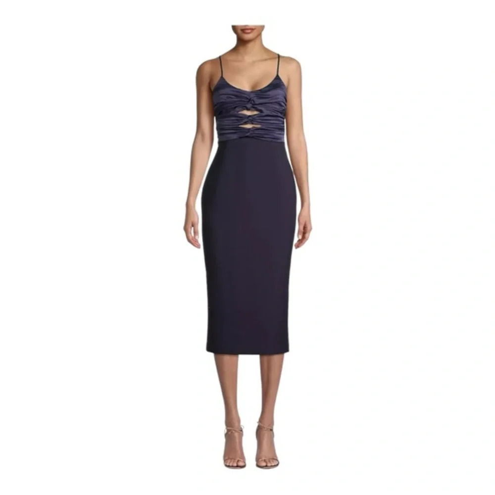 Likely Steph Ruched Cut Out‎  Satin & Crepe Midi-Dress NWOT
